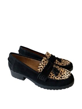 Aerosoles Leopard Horsehair Black Tassel Loafers Size 8